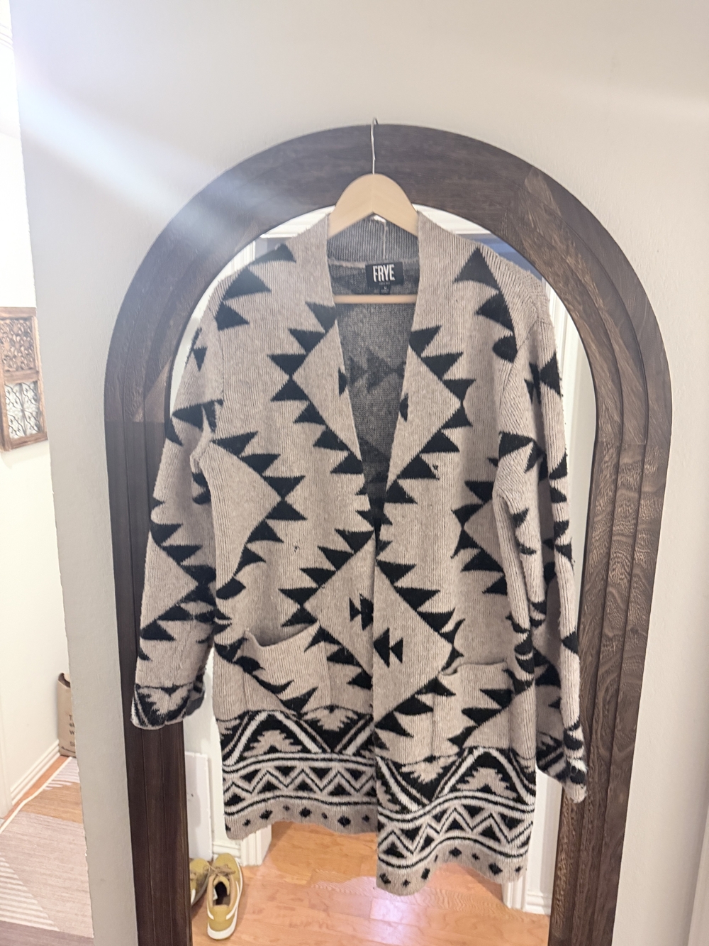 FRYE Women's Beige and Black Aztec Knit Cardigan Sweater